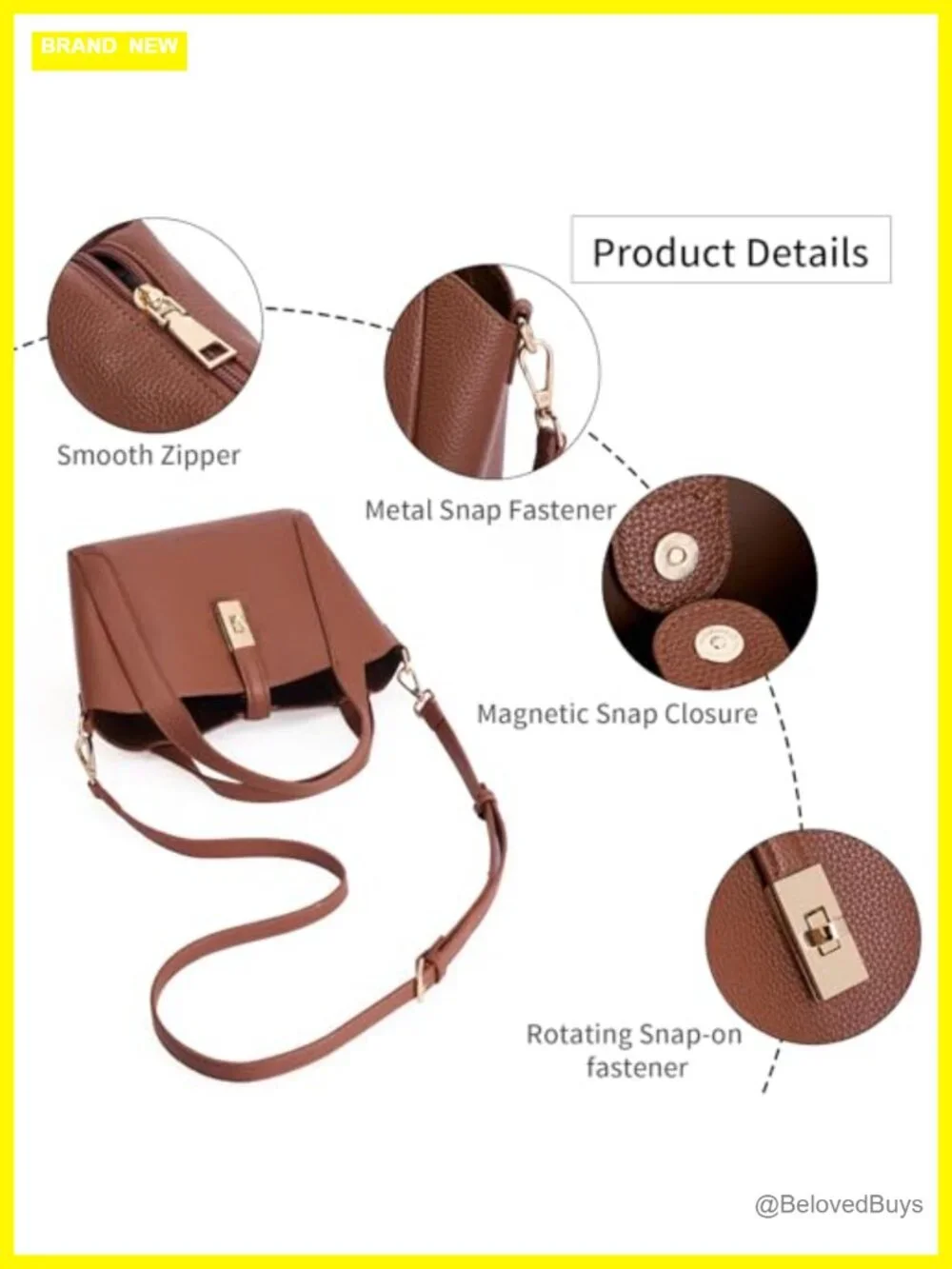 Faux Leather Satchel Crossbody Bag with Detachable Strap
